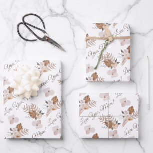 Love You Mum Wrapping Paper Flat Sheet Set of 3