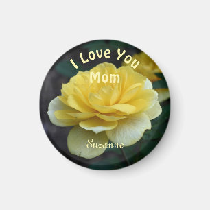 Love You Mum Yellow Rose Flower Personalised Magnet