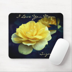 Love You Mum Yellow Rose Flower Personalised Mouse Pad