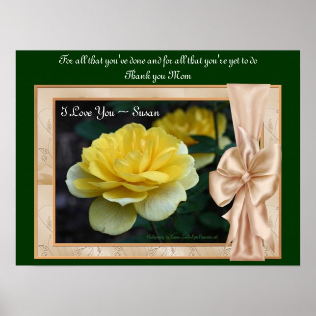 Love You Mum Yellow Rose Personalised Poster Print (Front)