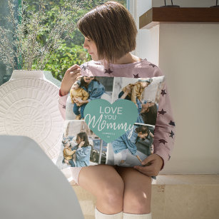 Love You 'Mummy' Custom Photo Collage Heart Cushion