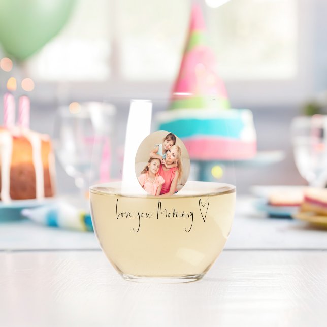Love You Mummy Heart Custom Photo Script Names Stemless Wine Glass (Insitu (Birthday))