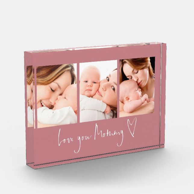 Love You Mummy Script Heart 3 Photos Dusty Rose  (Left)