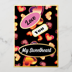 Love You My Sweetheart Pretty Ombre Plaid Hearts Foil Holiday Card
