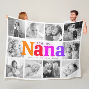 Love You Nana 10 Photo Collage Colourful Modern Fleece Blanket
