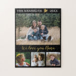 Love You Nana 4 Family Photo Collage Black Jigsaw Puzzle<br><div class="desc">Custom photo collage puzzle to personalise with 4 photographs.Personalise with family name and year.The "We love you Nana " quote adds a unique touch to the photo jigsaw puzzle and makes a special gift for grandmas.</div>