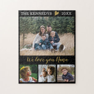 Love You Nana 4 Family Photo Collage Black Jigsaw Puzzle