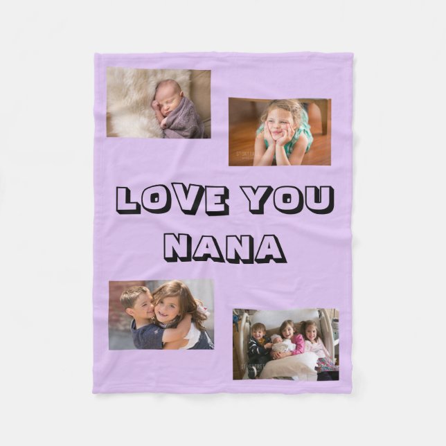 Love You Nana 4 photo Purple  Fleece Blanket (Front)