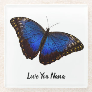 Love You Nana Blue Butterfly Glass Coaster