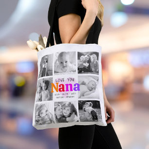 Love You Nana Colourful Bold Modern 8 Photo Collag Tote Bag
