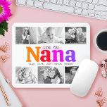 Love You Nana Colourful Rainbow 6 Photo Collage Mouse Pad<br><div class="desc">“Love you Nana.” She’s loving every minute with her grandkids. A playful, whimsical, stylish visual of colourful rainbow coloured bold typography and black handwritten typography overlay a soft, light pink heart and a white background. Add 6 cherished photos of your choice and customise the names and message, for the perfect...</div>