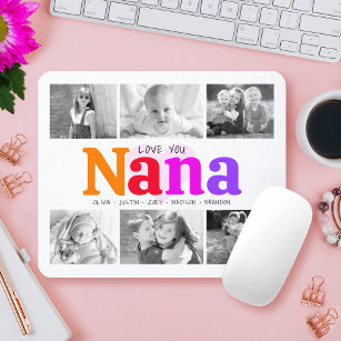 Love You Nana Colourful Rainbow 6 Photo Collage Mouse Pad