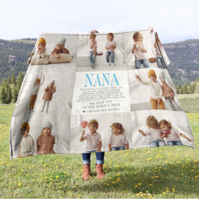 Love You Nana | Custom Message Photo Collage Fleece Blanket (Creator Uploaded)