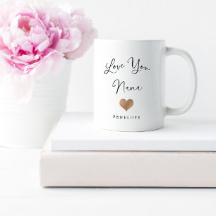 Love You Nana   Handwritten Script and Heart Coffee Mug