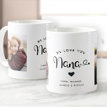 Love you Nana Hearts Custom Two Photo Coffee Mug<br><div class="desc">Simple and sweet two photo coffee mug for Grandma: The hand lettered script reads WE LOVE YOU NANA with pretty hearts flourishes over your names. Personalise with your two favourite photos and make this a modern,  trendy keepsake gift for a beloved grandmother.</div>