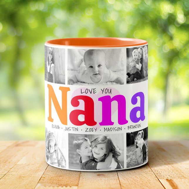 Love You Nana Multicolored Bold 10 Photo Collage Two-Tone Coffee Mug (Creator Uploaded)