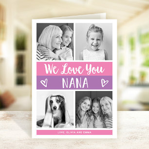 Love You Nana   Pink Colour Block Photo Grid Card