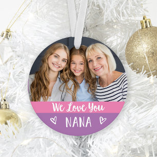 Love You Nana   Pink Colour Block Two Photo Ornament