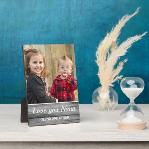 Love You Nana Rustic Gray Wood Grandchildren Photo Plaque
