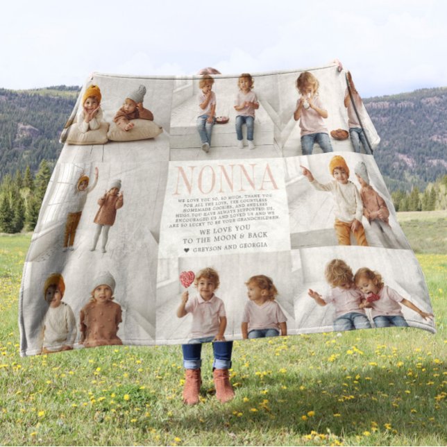 Love You Nonna | Custom Message Photo Collage Fleece Blanket (Creator Uploaded)