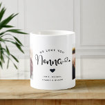Love you Nonna Hearts Custom Two Photo Coffee Mug<br><div class="desc">Simple and sweet two photo coffee mug for Grandma: The hand lettered script reads WE LOVE YOU NONNA with pretty hearts flourishes over your names. Personalise with your two favourite photos and make this a modern,  trendy keepsake gift for a beloved grandmother.</div>