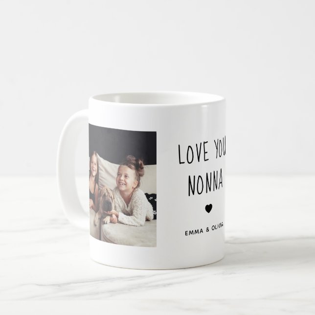 Love You Nonna | Two Photo Handwritten Text Coffee Mug (Front Left)