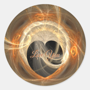 Love You   Orange Heart Swirl Fractal  Classic Round Sticker