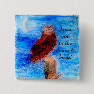 Love You Owl in Moonlight 15 Cm Square Badge