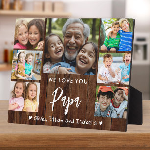 Love You Papa 7 Photo Rustic Wood Keepsake Plaque