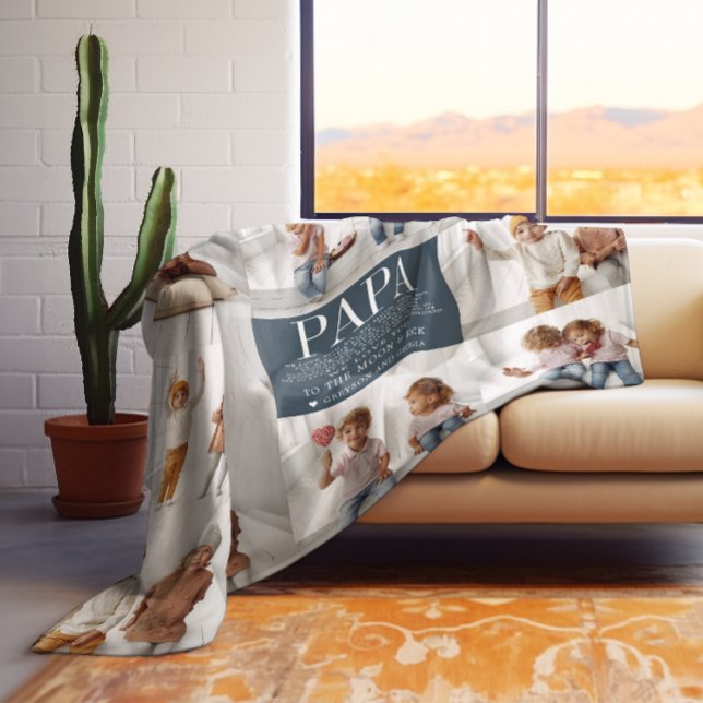 Love You Papa | Custom Message Photo Collage Fleece Blanket (Creator Uploaded)