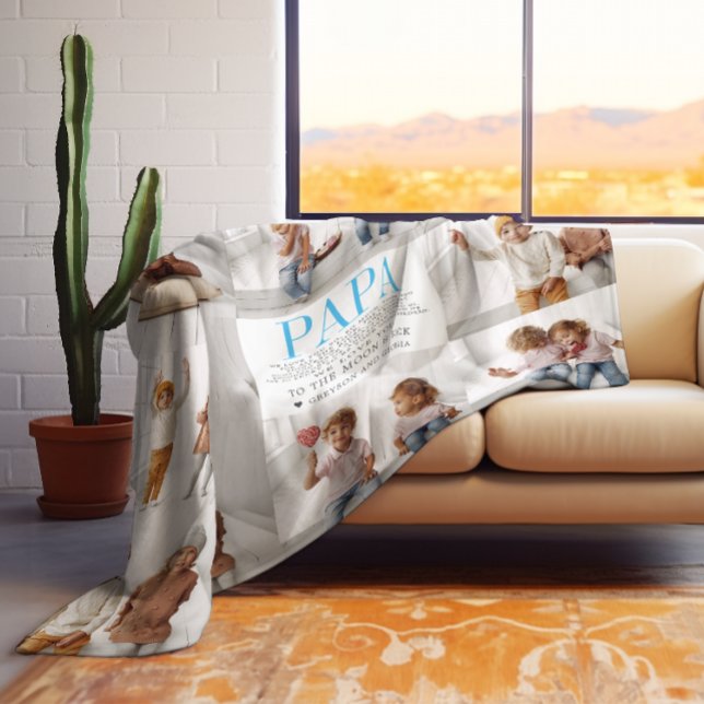 Love You Papa | Custom Message Photo Collage Fleece Blanket (Creator Uploaded)
