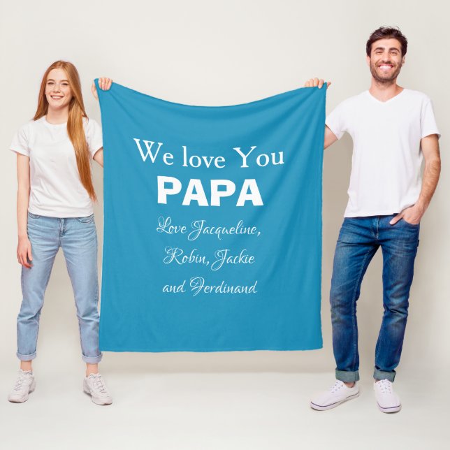 Love You Papa Gift Chic Script Family Names Rustic Fleece Blanket (In Situ)