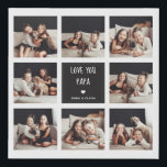 Love You Papa | Photo Collage Handwritten Text Faux Canvas Print<br><div class="desc">This simple and stylish faux canvas print says "Love you Papa" in trendy, handwritten white text, with a matching heart and a spot for your name, on a black square centre frame. There is a photo grid with room to show off eight of your favourite personal photos for a Father's...</div>