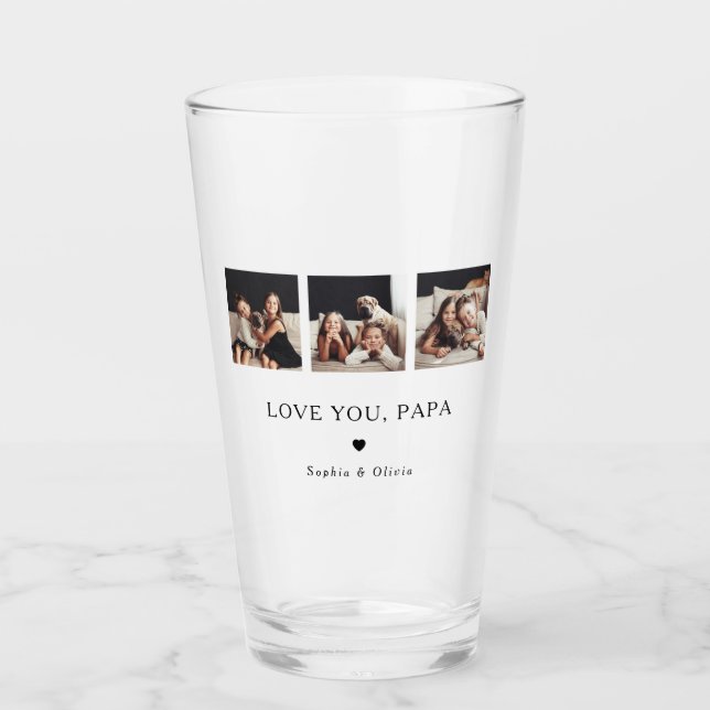 Love You Papa | Three Photos and a Heart Glass (Front)