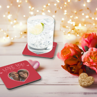 Love You Personalised Photo Romantic Heart  Coaster