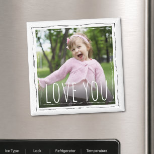 Love You Photo Hand-Drawn Borders Square Magnet