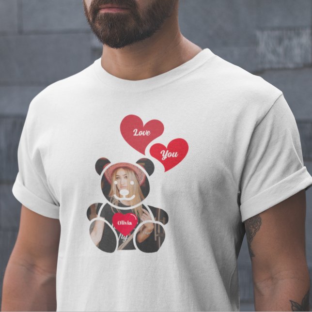 Love You Photo Teddy Bear & Hearts,Personalised T-Shirt (Creator Uploaded)