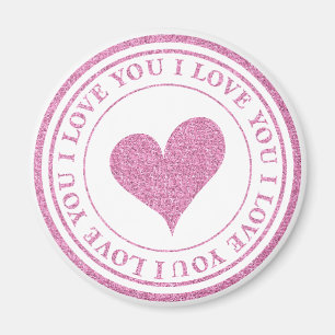 Love You Pink Glitter Magnet