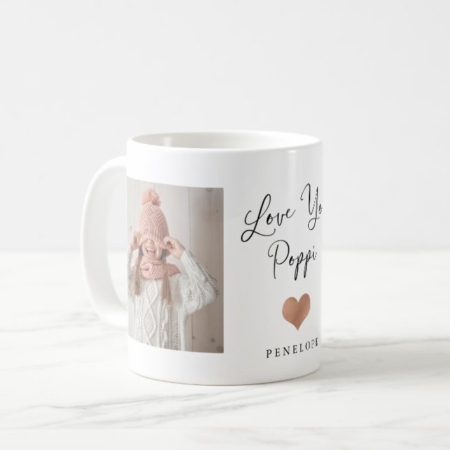 Love You Poppi | Two Photo Script and Heart Coffee Mug (Front Left)
