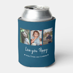 Love You Poppy 3 Photo Collage Ocean Blue Can Cooler