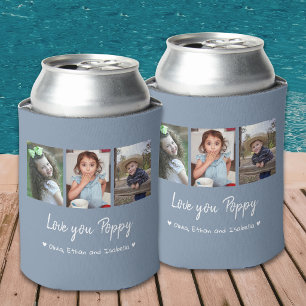 Love You Poppy Grandkids 3 Photo Collage Gray Can Cooler