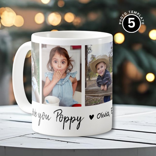 Love You Poppy Grandkids Names 5 Photo Collage Coffee Mug (Creator Uploaded)