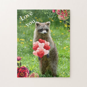 Love You  Racoon Animal Valentine's Day Holiday Jigsaw Puzzle
