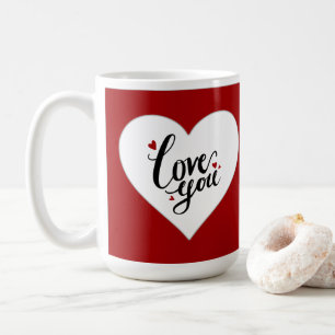 Love You Red Heart Custom Name Romantic  Coffee Mug