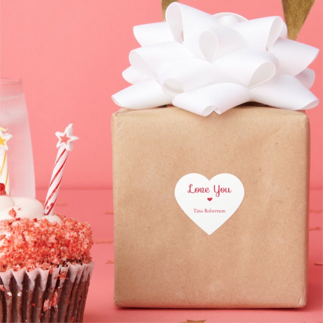 Love you red heart personalised white heart sticker (Party)
