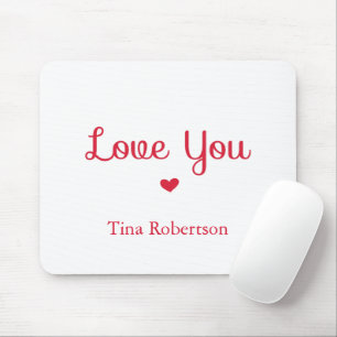 Love you red heart personalised white mouse pad