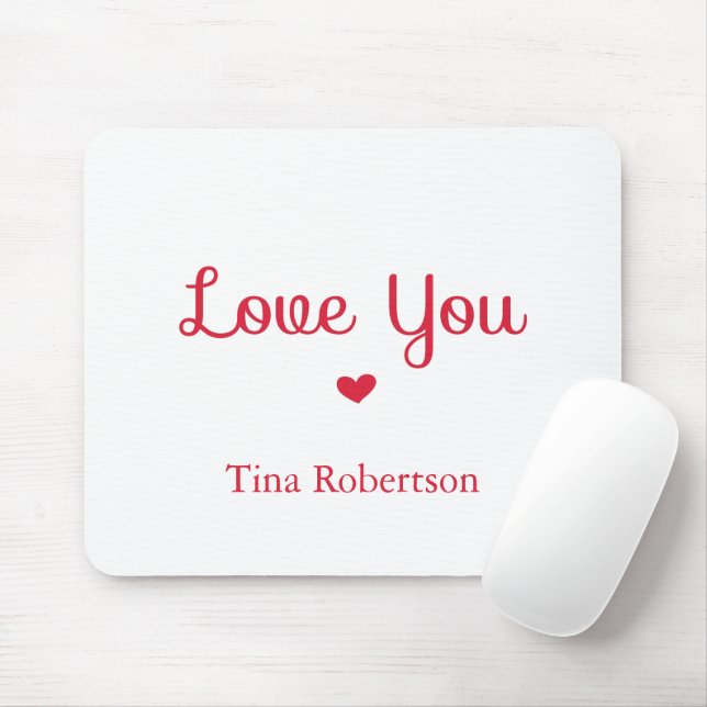 Love you red heart personalised white mouse pad (With Mouse)