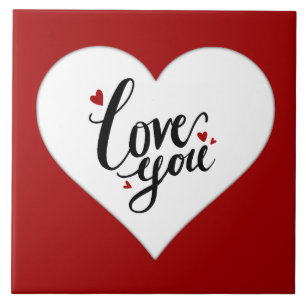 Love You Red Heart Romantic Quote Ceramic Tile