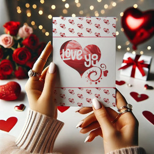Love You Red Heart Valentine Folded Thank You Card