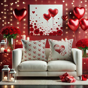 Love You Red marble Heart Valentine Throw Pillow